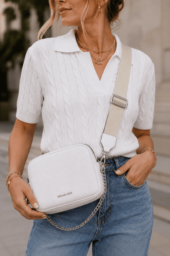 Michael Kors camera crossbody bag casual chic everyday outfit