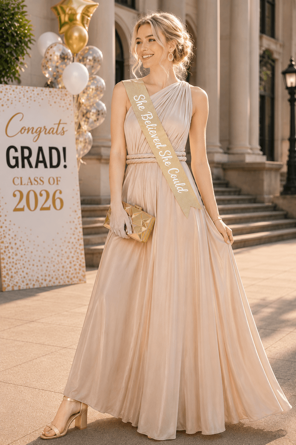 champagne wrap dress she believed she could sash graduation outfit Amazon 2026