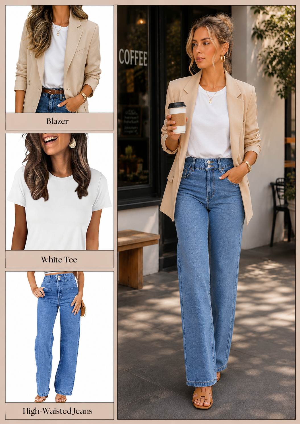 shop blazer white tee straight jeans outfit Amazon