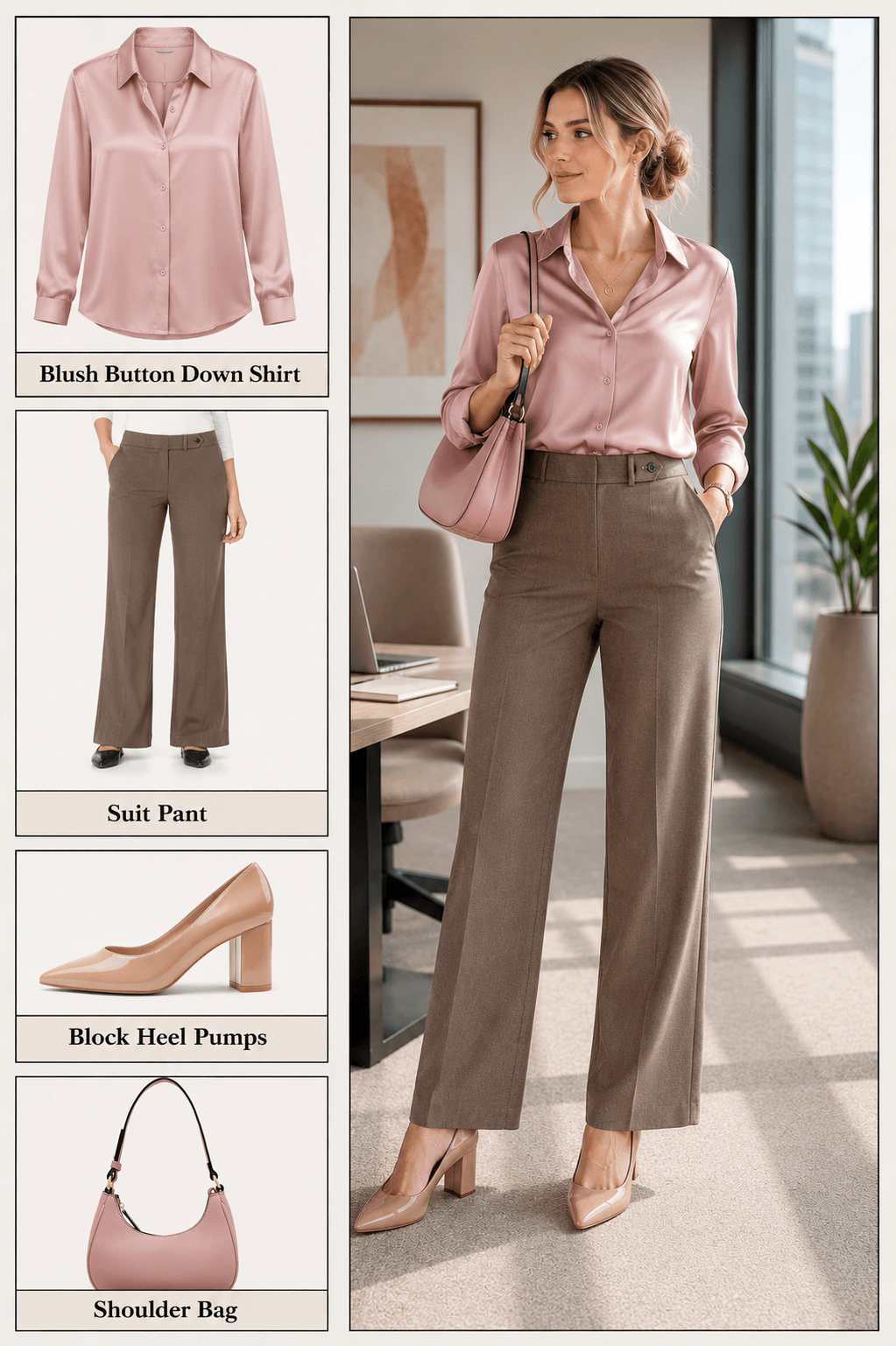 shop blush pink shirt suit pant office outfit Amazon