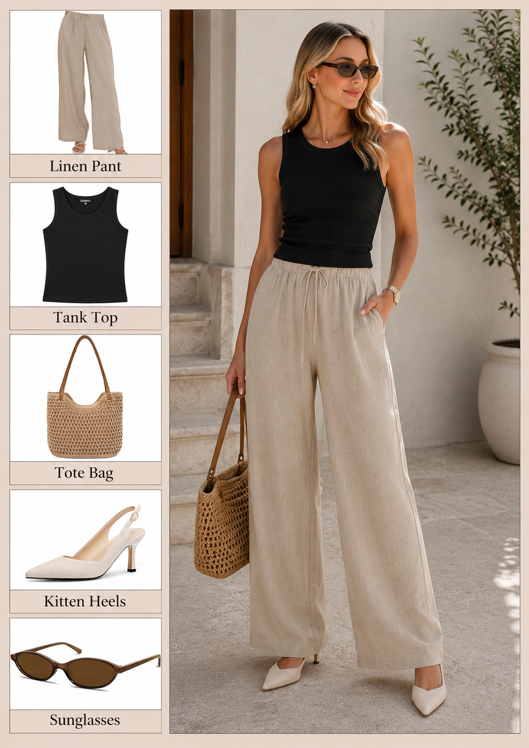 shop linen pants tank top outfit Amazon