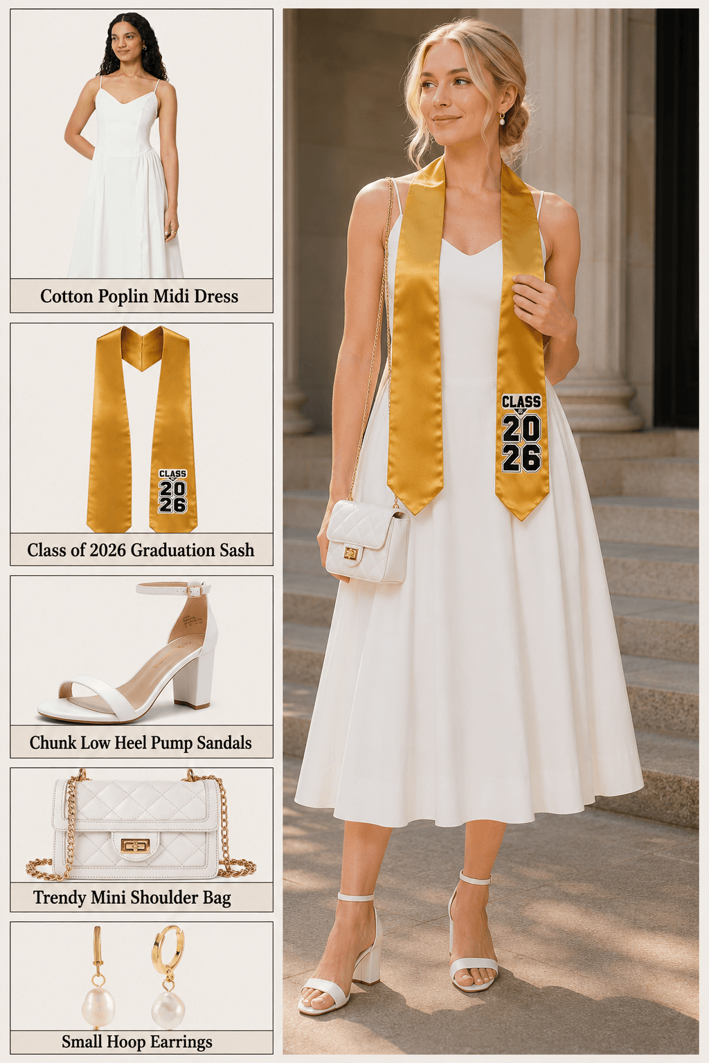 shop white midi dress graduation outfit accessories Amazon