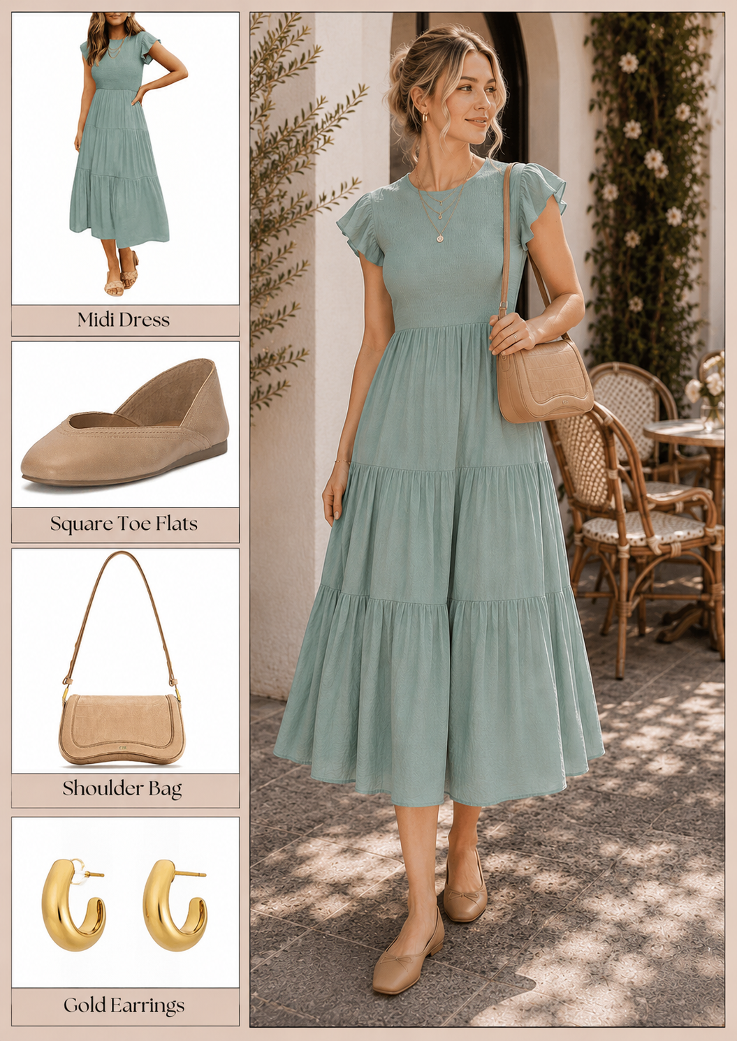 shop flowy midi dress outfit Amazon