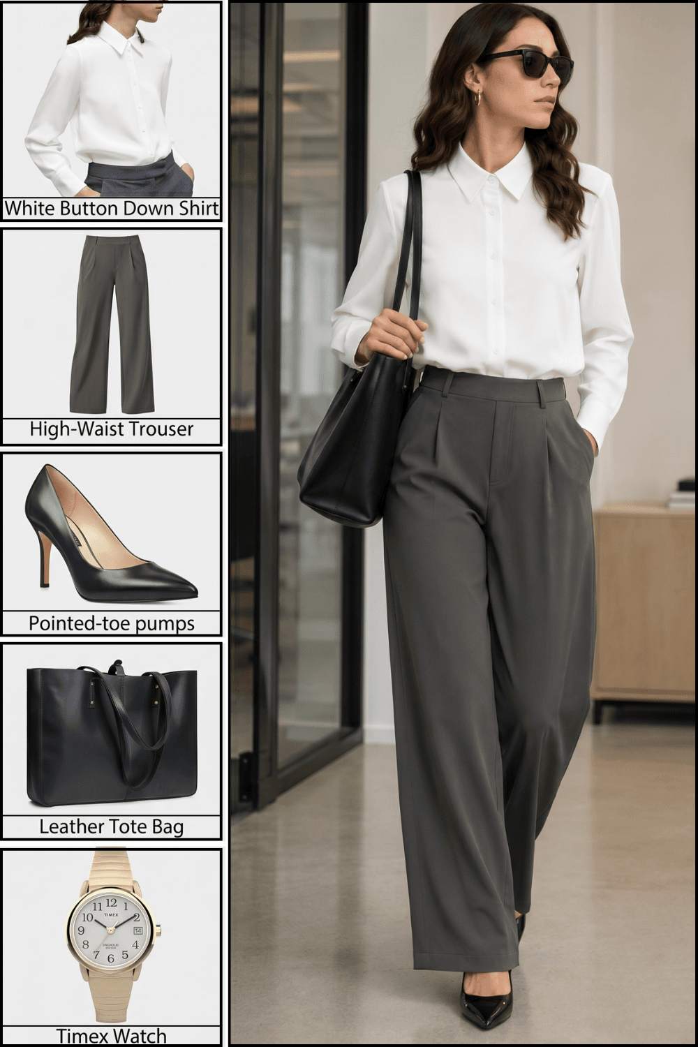 shop white blouse grey trouser office outfit Amazon