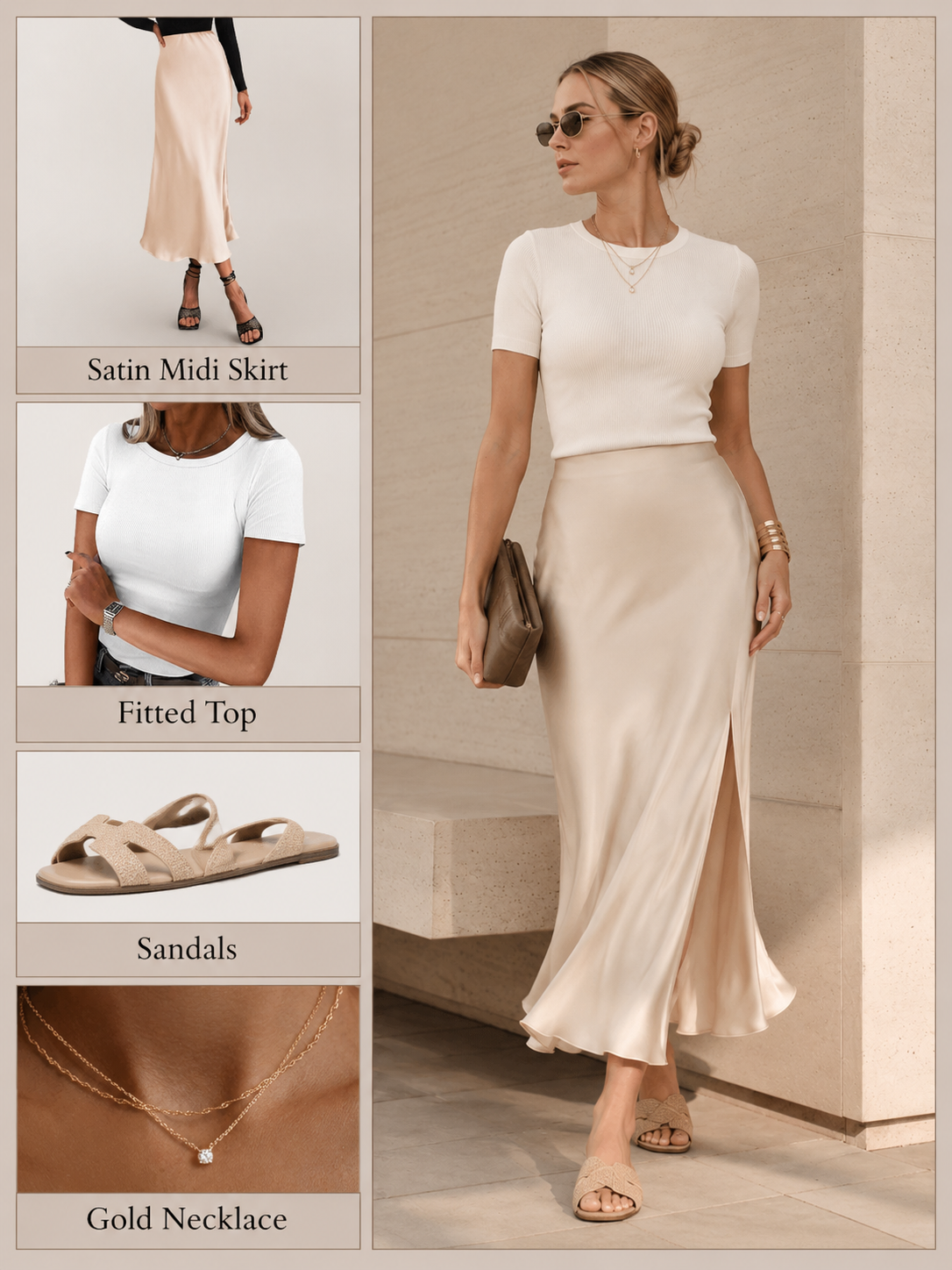shop satin skirt fitted top outfit Amazon