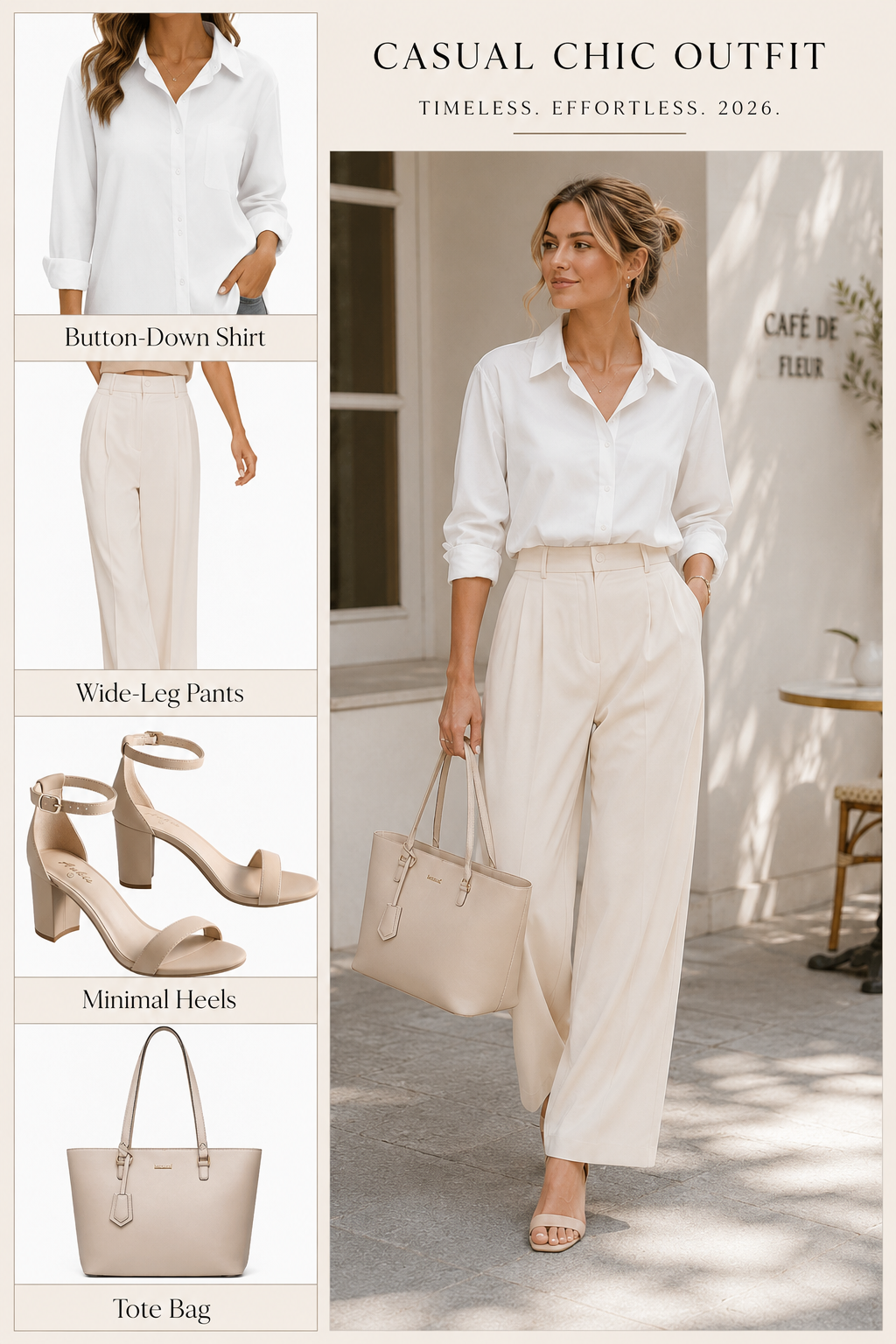 shop wide leg pants button down shirt outfit Amazon