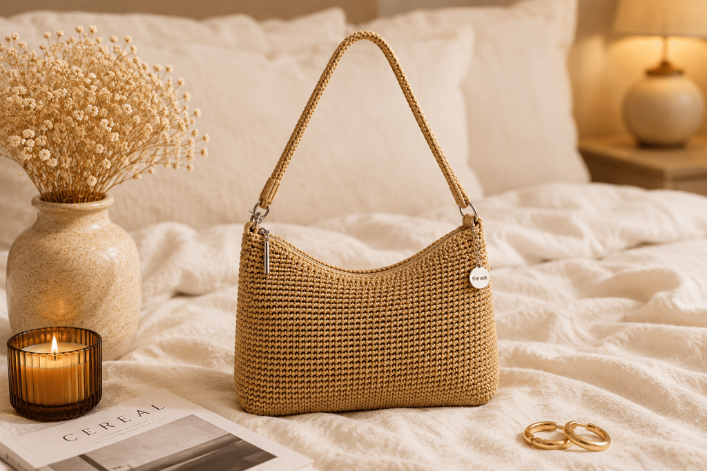 Hand crochet crossbody bag with textured pattern for casual outfits