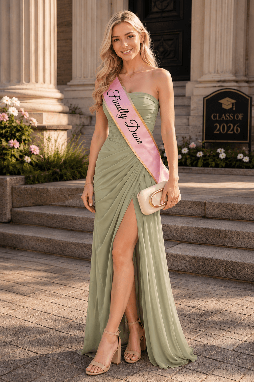 dusty sage chiffon dress finally done sash graduation outfit Amazon 2026