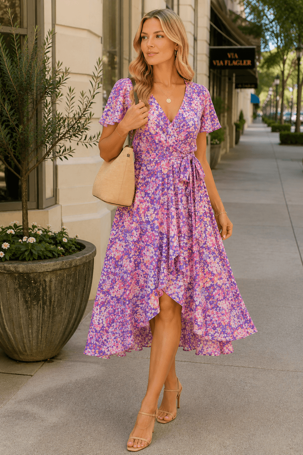 floral wrap maxi dress strappy sandals romantic spring brunch outfit Amazon