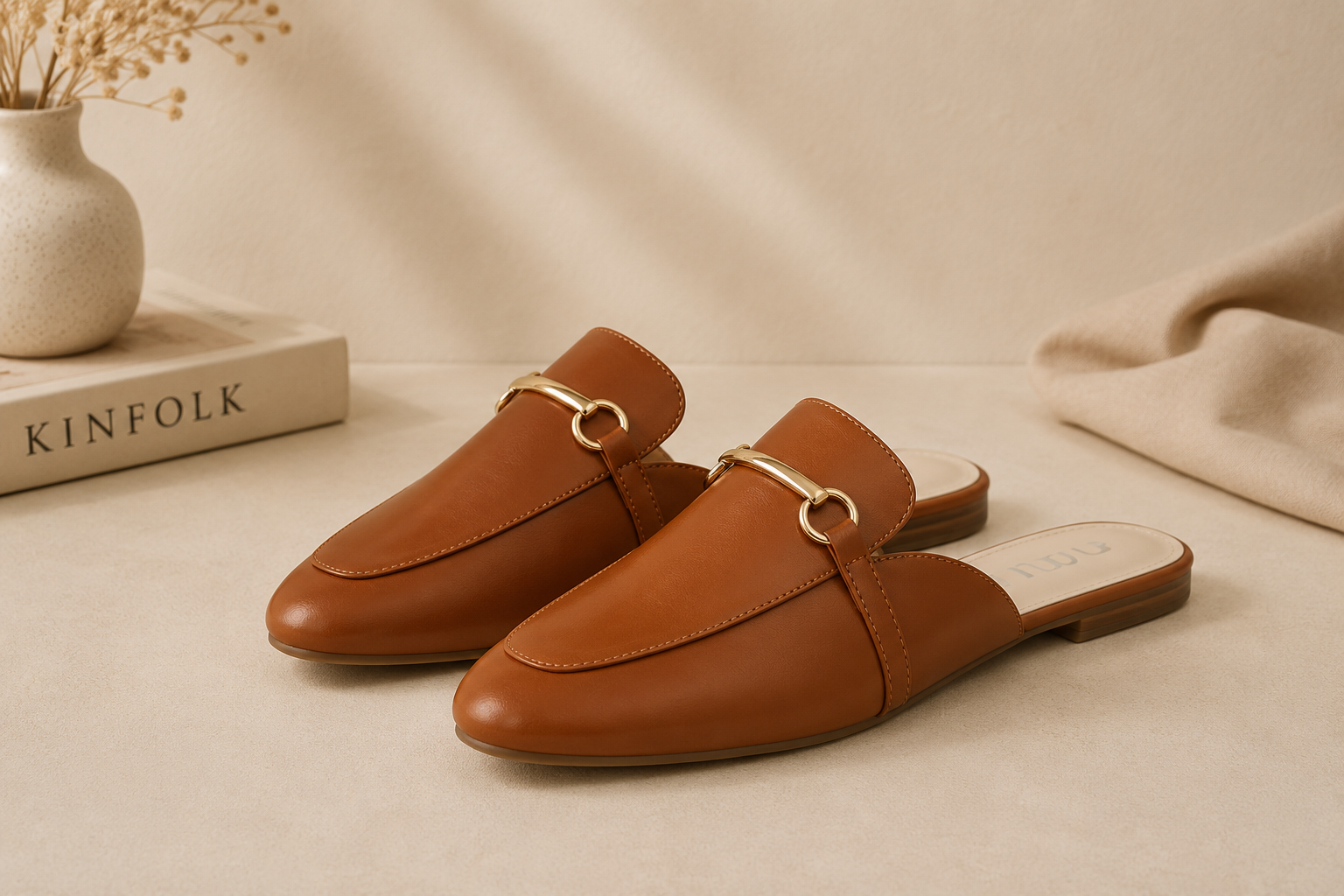 Musshoe gold buckle mules, soft power office shoe