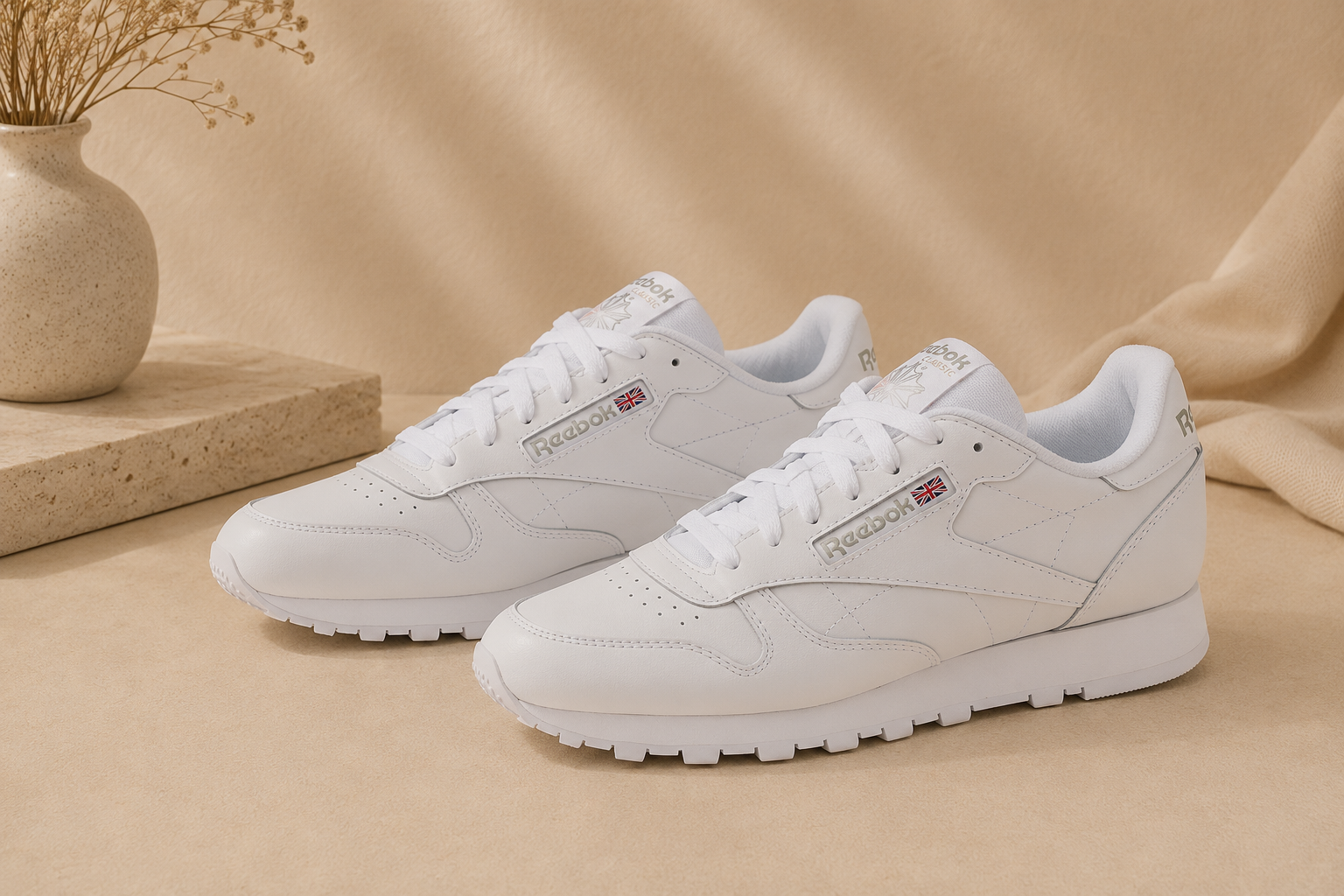 Reebok classic leather sneakers, smart casual outfit