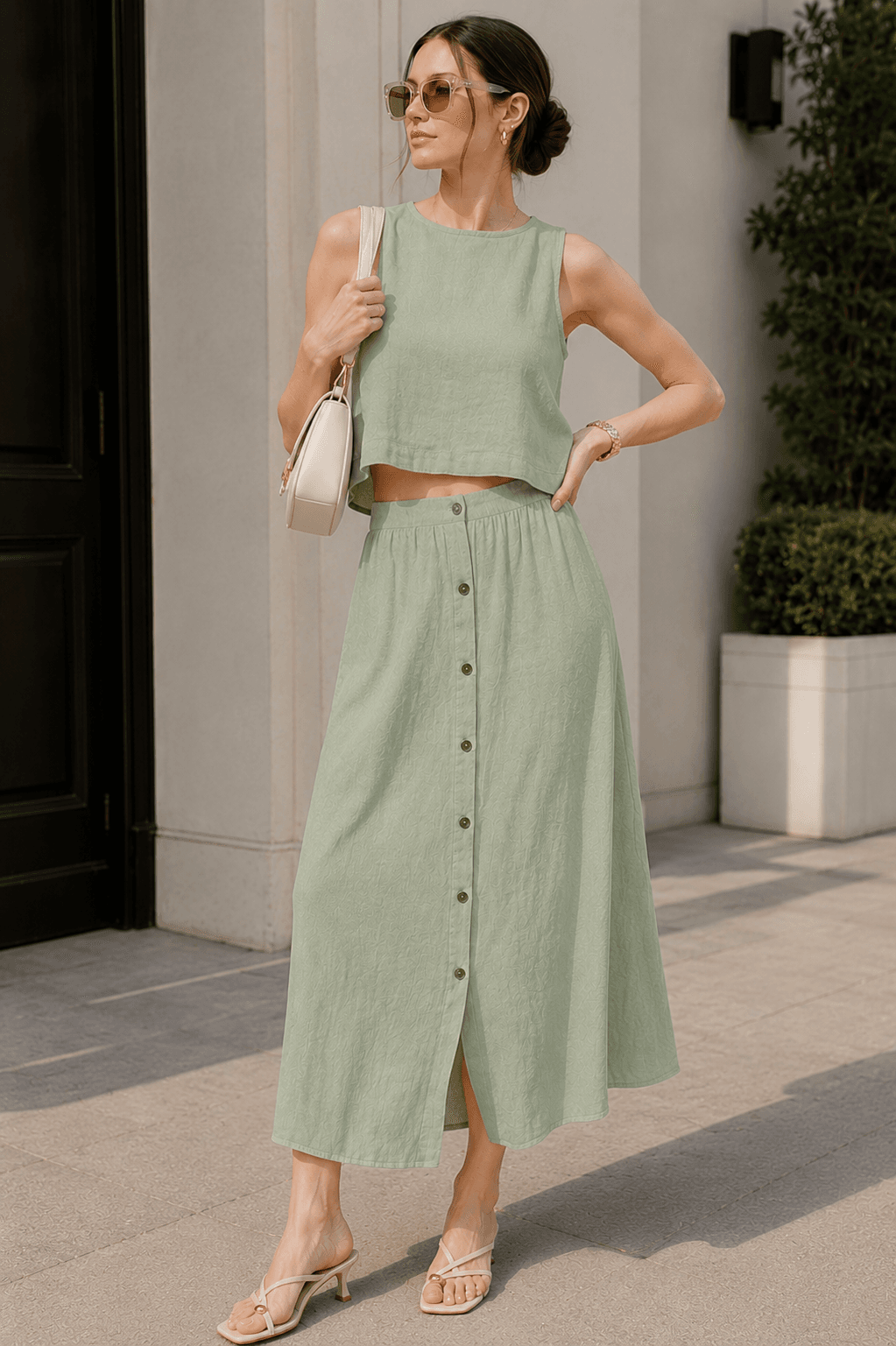 linen pullover tank top button down midi skirt set designer look amazon