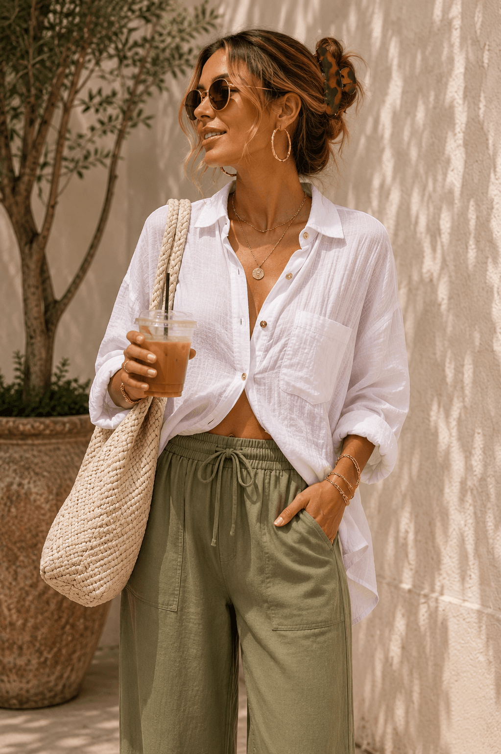 recycled plastic claw clips outfit cotton shirt linen pants sustainable Amazon