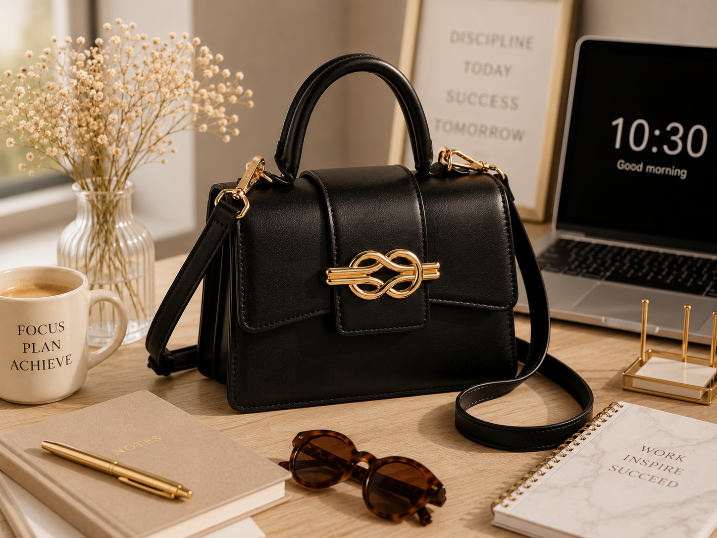 Small structured top handle purse for polished daytime outfits