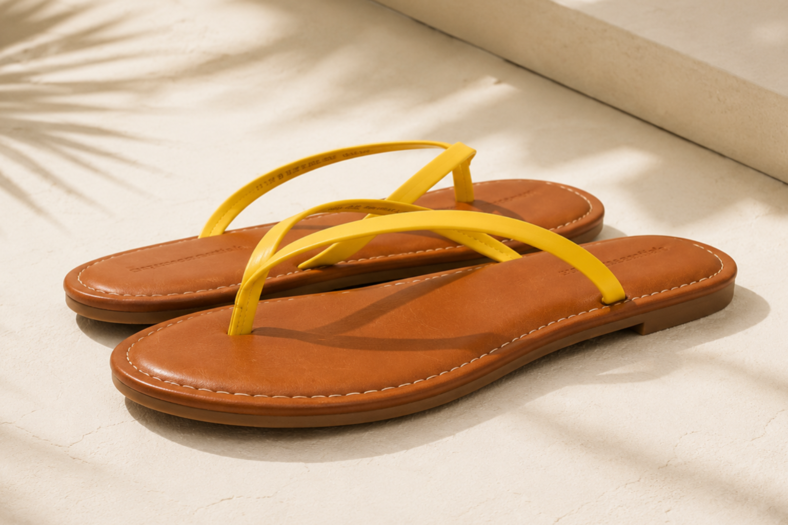Butter-yellow thong flat sandal with thin straps, a minimalist 90s-style summer shoe