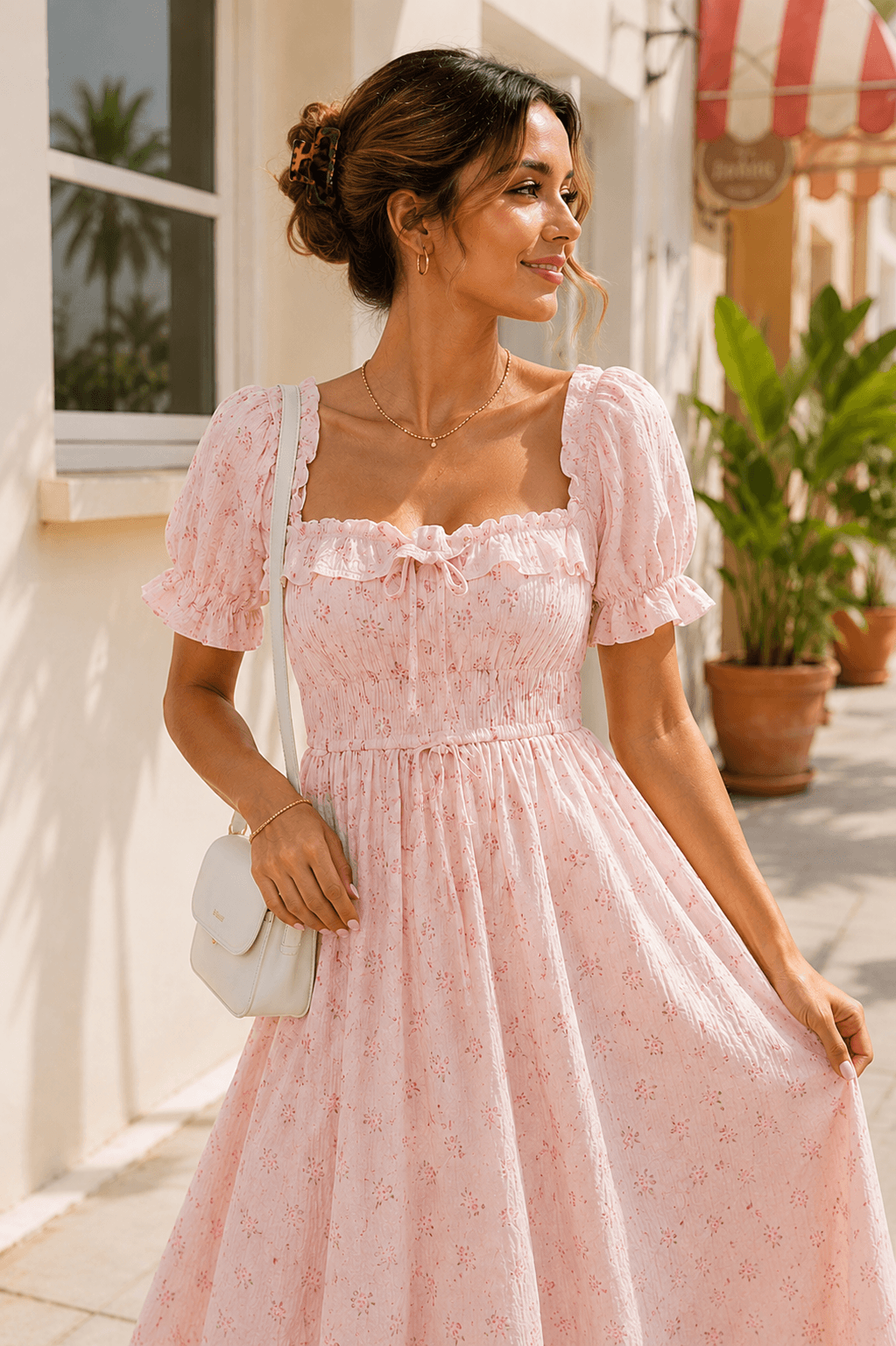 tortoise barrette clips outfit flowy dress kitten heels minimal Amazon