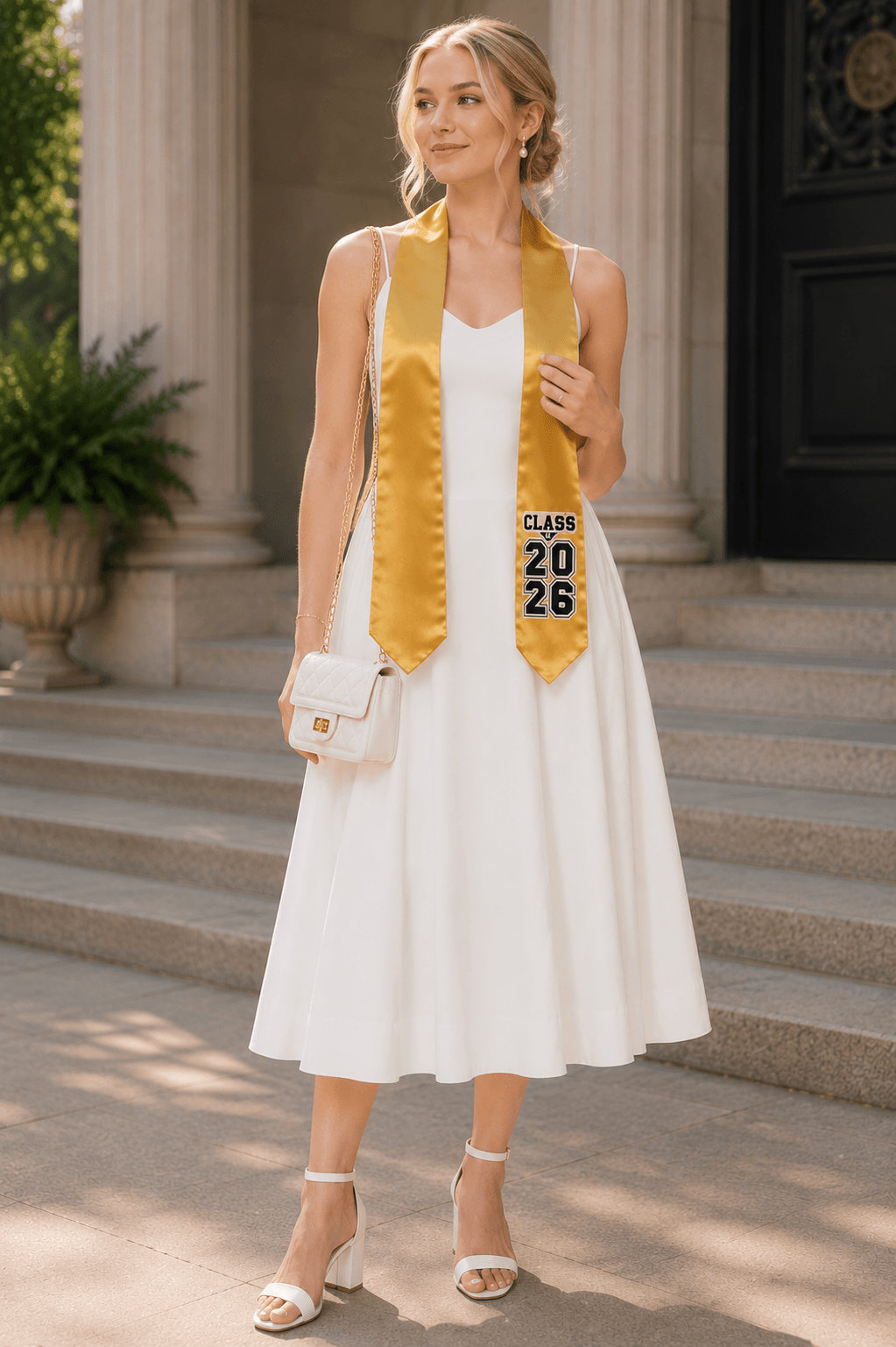 white midi dress class of 2026 graduation sash outfit Amazon